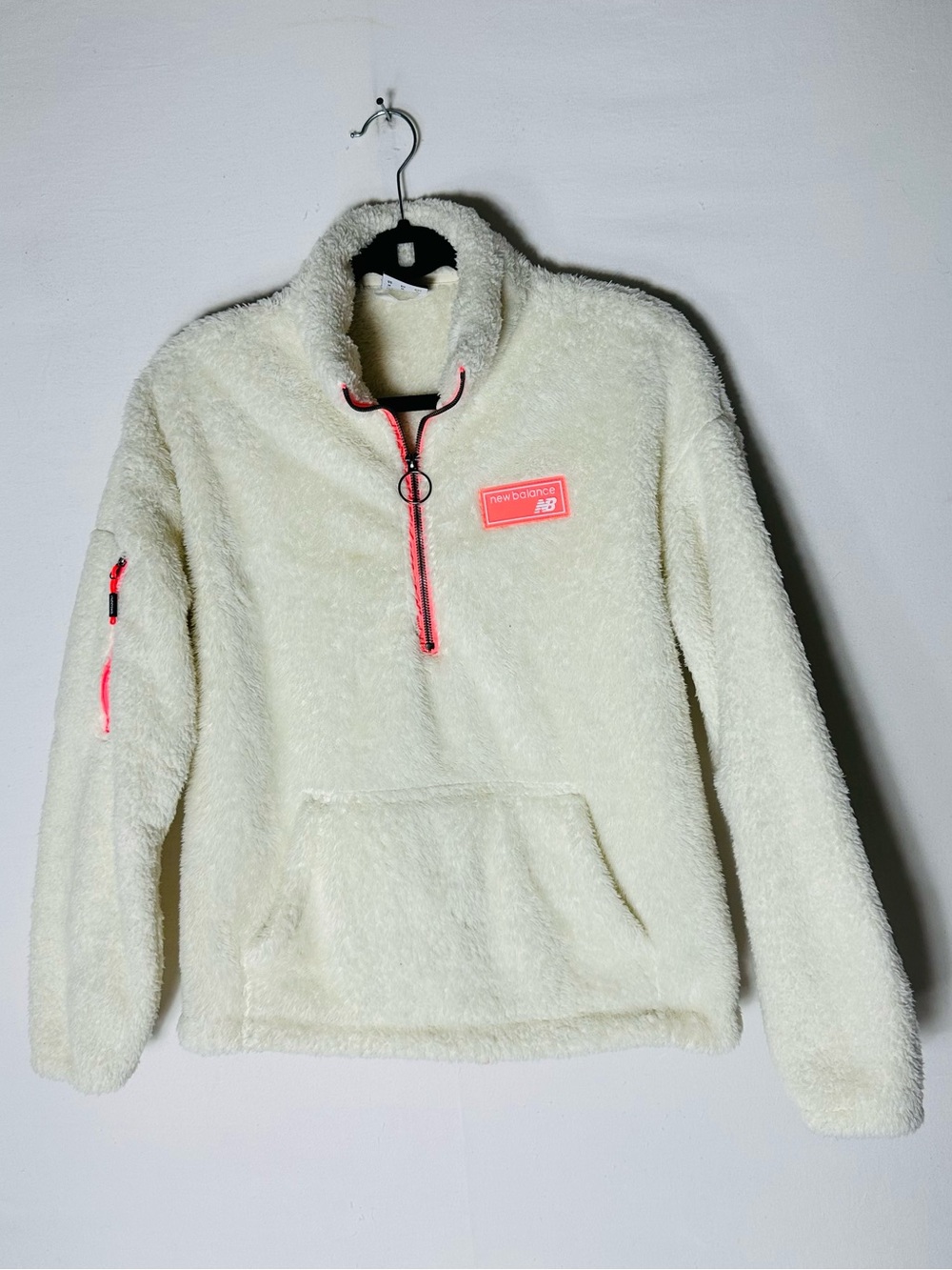 New Balance Sherpa Fleece Quarter Zip Pullover Cream Neon Pink Size M